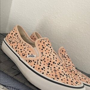 Vans Women's Peach and Black Slip-On Sneakers